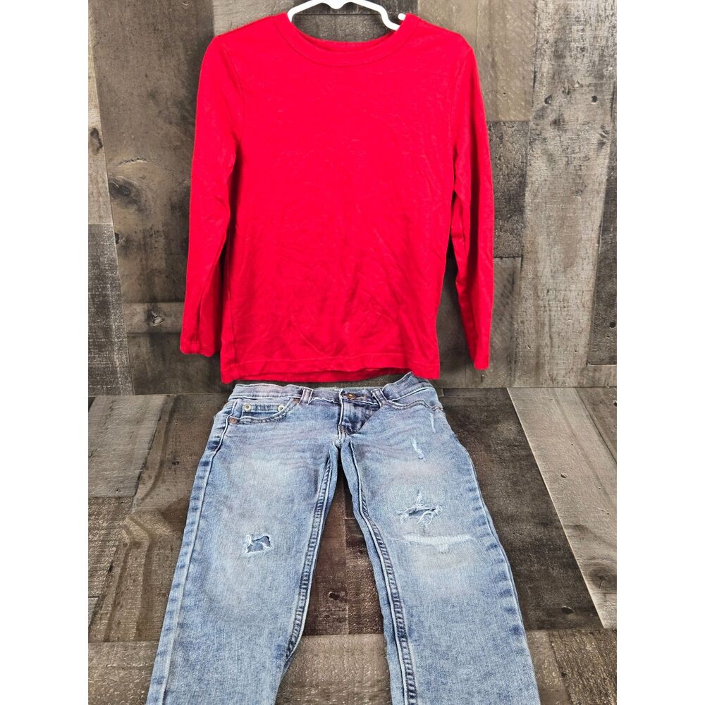 Wonder Nation Boys Outfit Slim Jeans and Long Sleeve Shirt Size 5